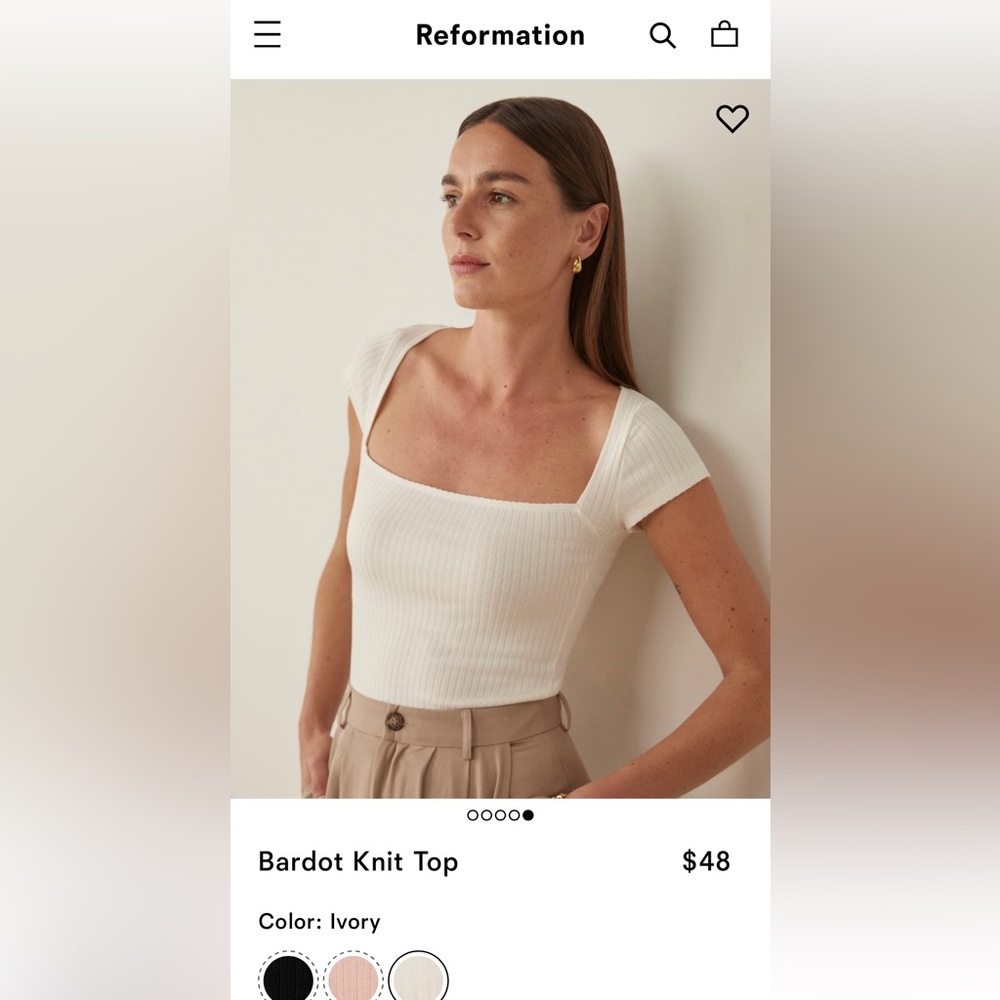 The Reformation, Bardot Knit Top, size S, ivory